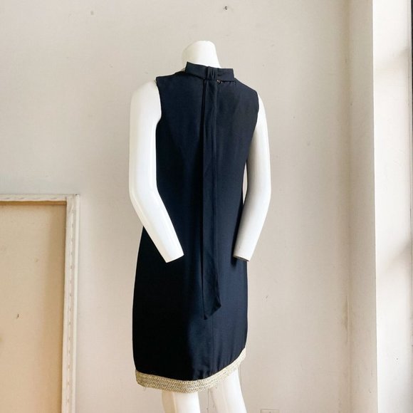 Vintage Pussy Cats by CArla Jane Black Wool Crepe 60s Mod Sheath Dress S - Picture 6 of 7